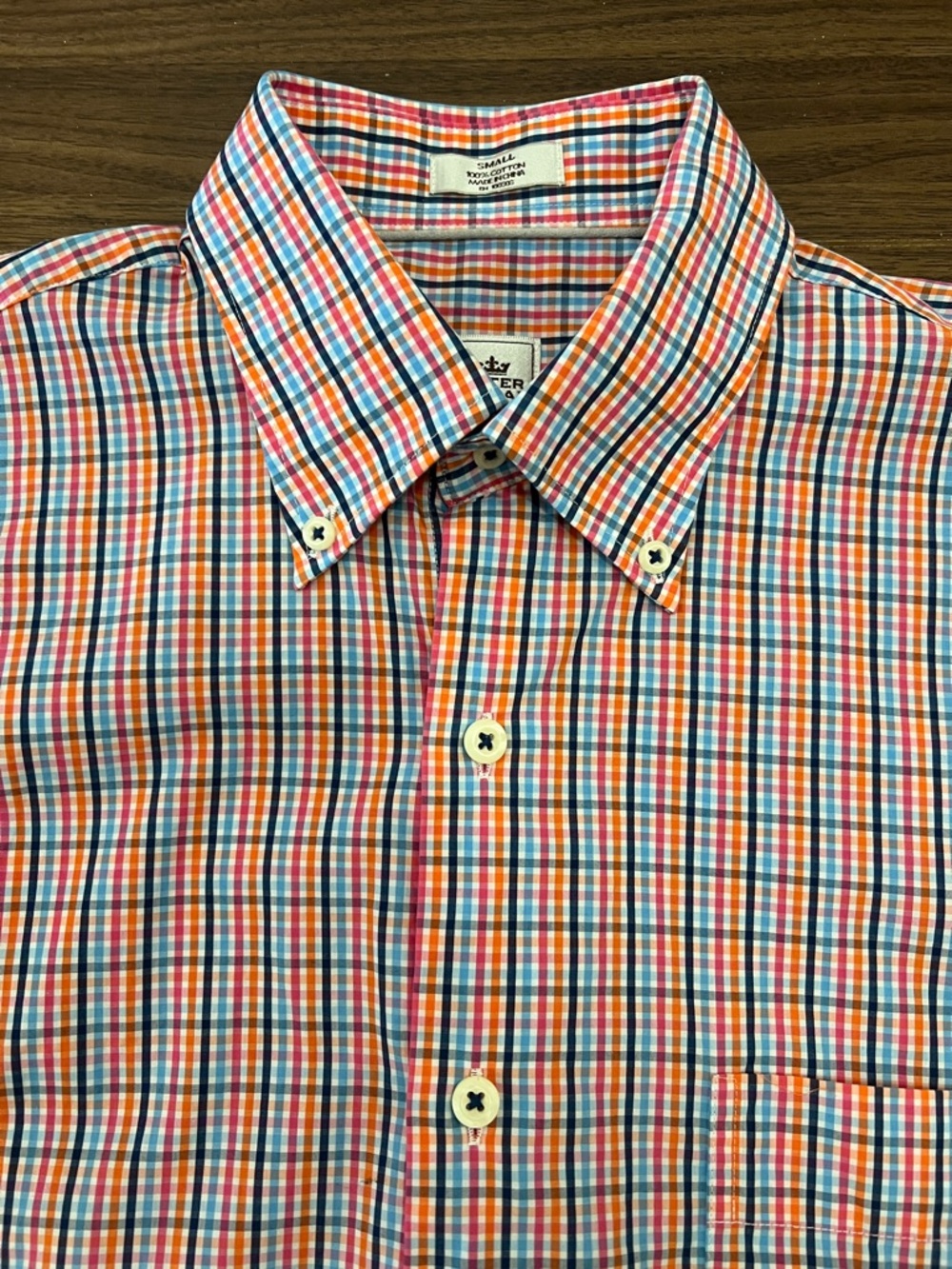 PETER MILLARMen’s Small Multi-Color Plaid SS Button Down Shirt Red Orange Blue